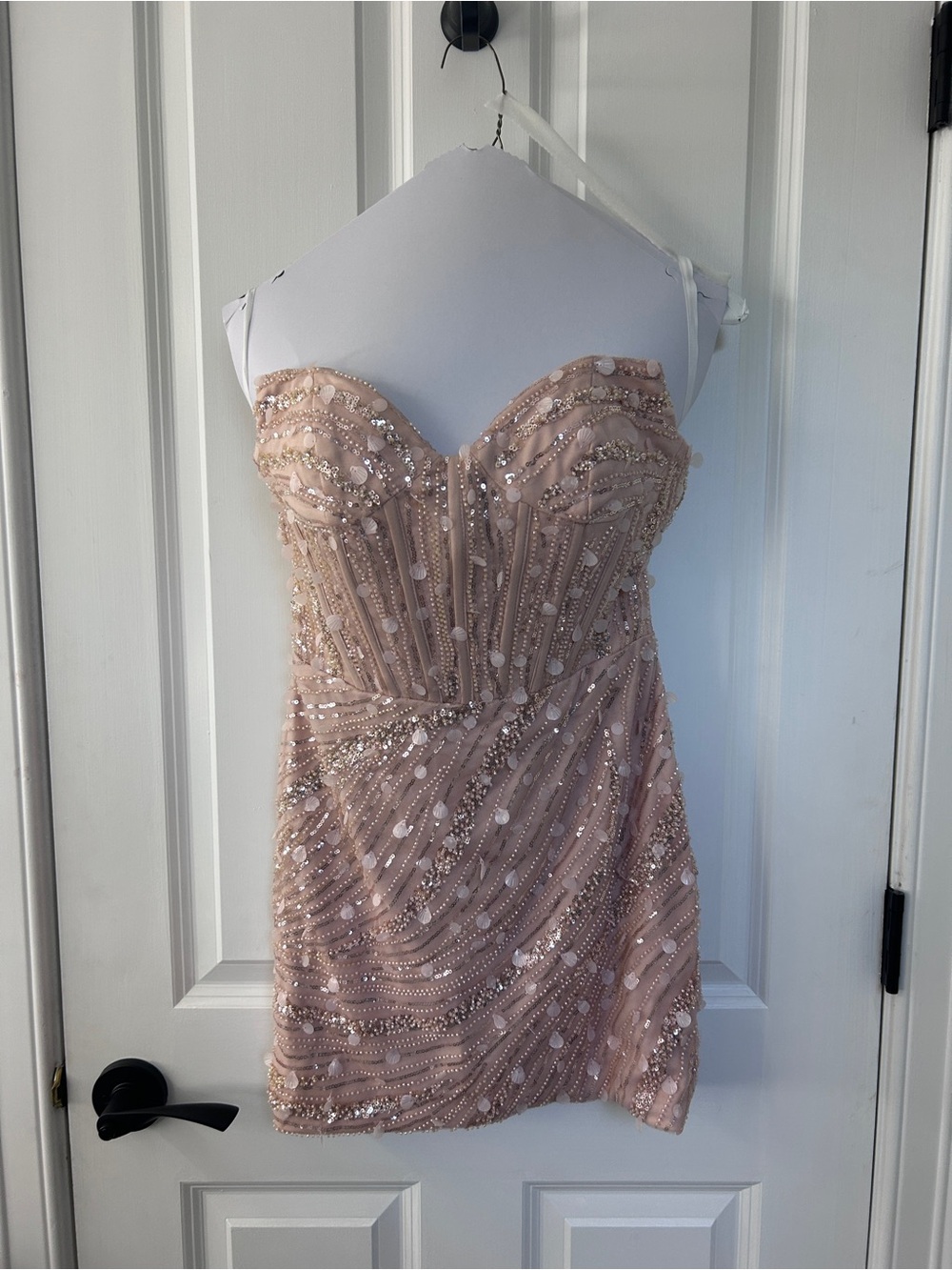 Strapless Blush Sequin Mini Dress